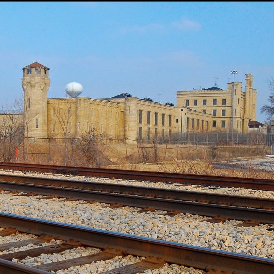 Joliet State Prison, as seen from the adjacent Amtrak tracks.